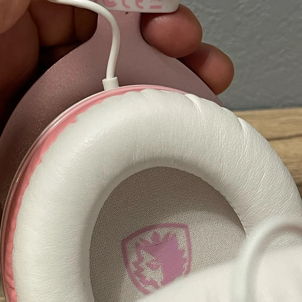 White and Pink Over-Ear Headphones